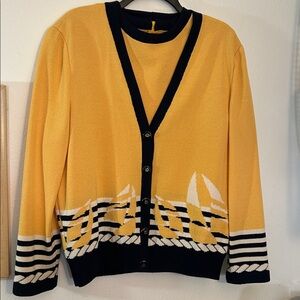 St. John Yellow and Navy Blue Nautical Cardigan and tank top.